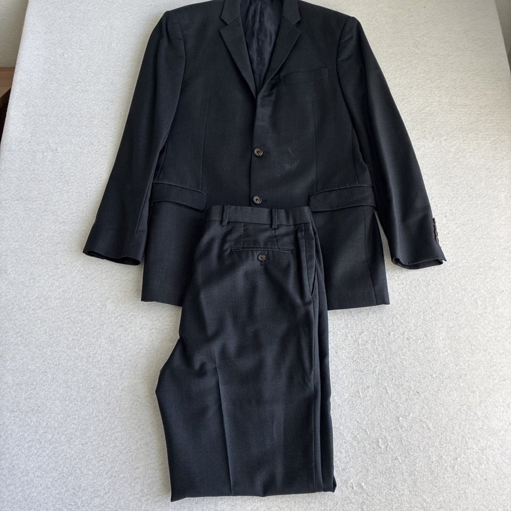 Ralph Ralph Lauren Mens 42L Navy Blue Wool 2 Piece Suit Pants 36x32 Office FLAW